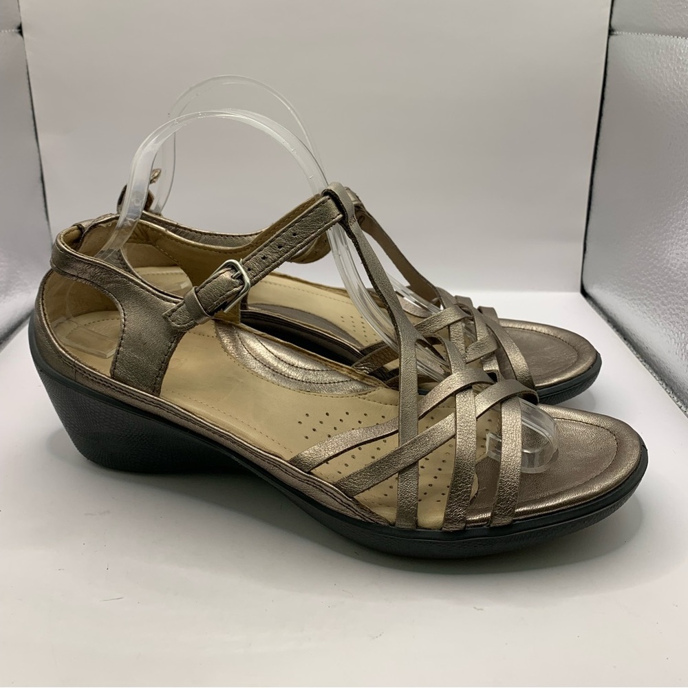 Ecco Metallic Bronze Strappy Wedge Sandals